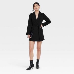 A New Day Stylish Black Belted Blazer Dress